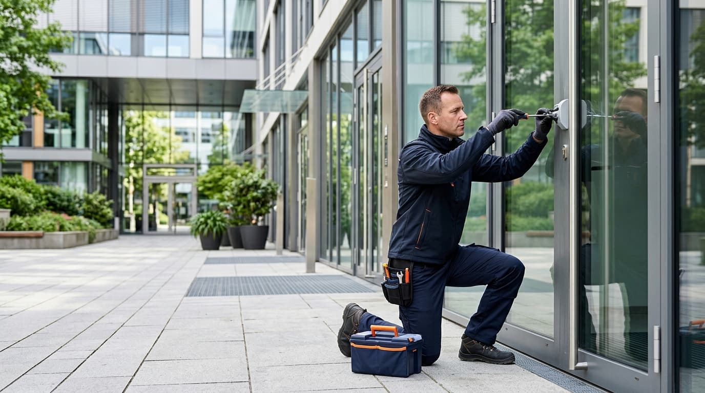 Mitarbeiter beim professionellen Hausmeisterservice an einer Immobilie