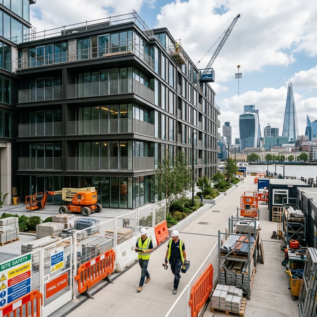 Neubau mit Baustelle im Vordergrund